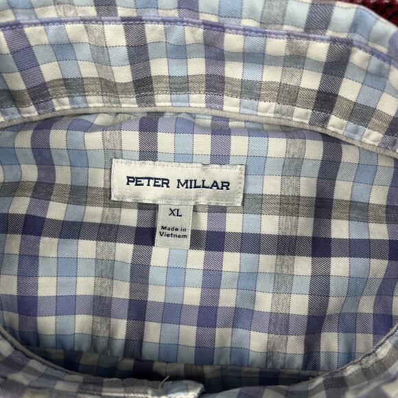 Peter Millar Shirt Men XL Blue Check Comfort Summer Long Button Down Performance - Picture 3 of 10